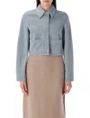 Fendi Logo Stamp Cropped Denim Jacket In Blue