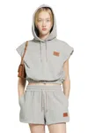 Fendi Hooded Sleeveless Top Drawstring Hem In Gray