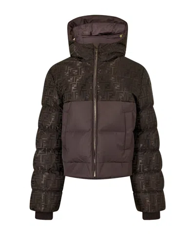 Fendi Cropped Monogram Print Puffer Jacket In Black