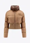 Fendi Technical Fabric And Shearling Down Jacket In Brown