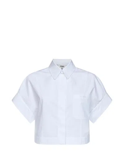 Fendi Cropped Shirt With Logo In White
