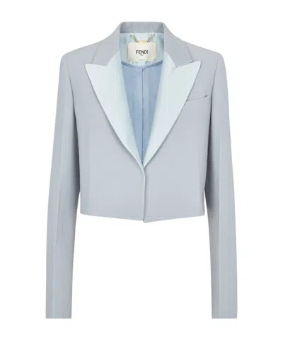 Fendi Cropped Single Breasted Blazer In White