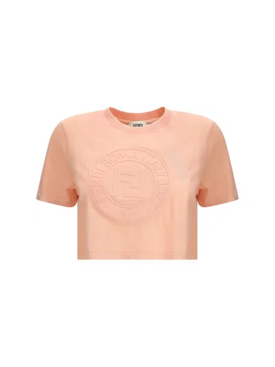 Fendi Women Pink T-shirt With Cropped Design And Raised Logo On The Front In Cotton Woman