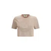 Fendi Beige Washed-out Cropped T-shirt With Logo In Brown