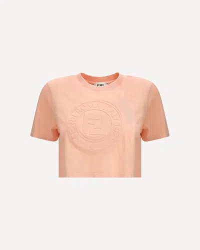 Fendi Women Pink T-shirt With Cropped Design And Raised Logo On The Front In Cotton Woman