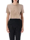 Fendi Beige Washed-out Cropped T-shirt With Logo In Brown