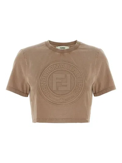 Fendi Cropped T-shirt In Brown