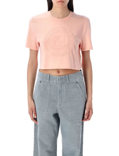 Fendi Women Pink T-shirt With Cropped Design And Raised Logo On The Front In Cotton Woman