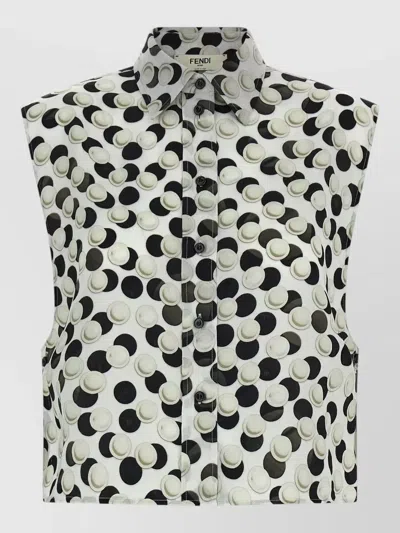 FENDI CROPPED TOP DOT PATTERN COLLARED SLEEVELESS