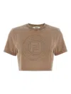 Fendi Beige Cotton Logo Crop T-shirt In Brown