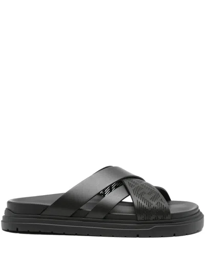 Fendi Cross-strap Leather Slides