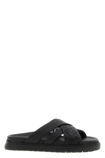 Fendi Crossed Band Slides In Black