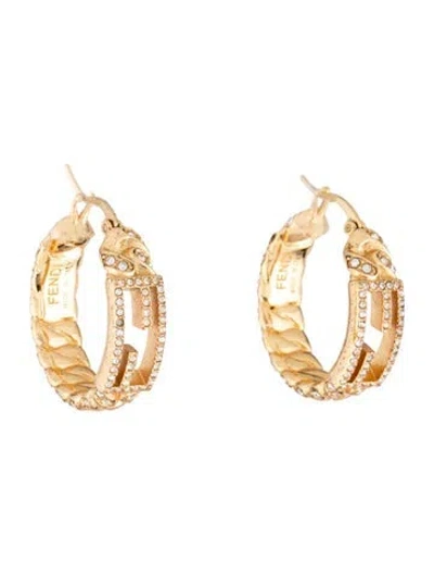 Pre-owned Fendi Crystal Baguette Medium Hoop Earrings In Multicolor