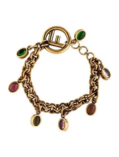 Pre-owned Fendi Crystal Charm Bracelet, 6.75" In Multicolor