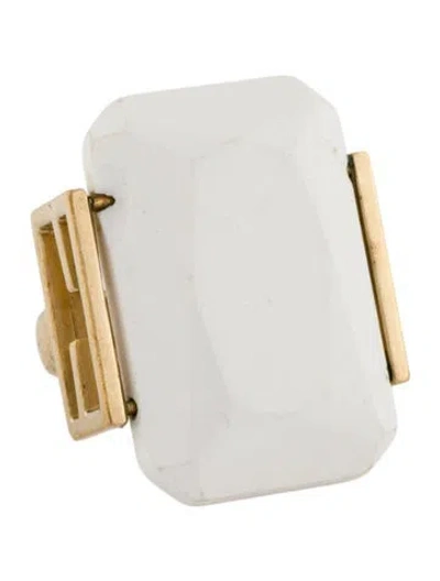 Pre-owned Fendi Crystal Cocktail Ring In White