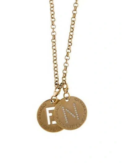 Pre-owned Fendi Crystal Collana Identification Pendant Necklace, 31.5" In Multi