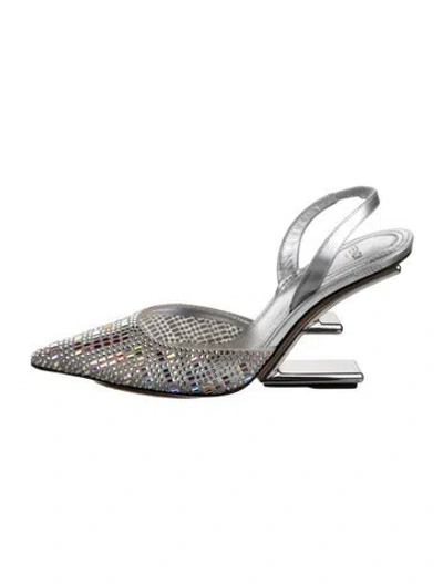Pre-owned Fendi Crystal Crystal Embellishments Slingback Pumps In Metallic/silver