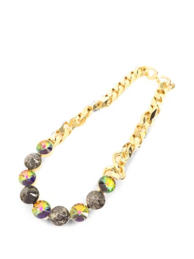 Pre-owned Fendi Crystal Curb Chain Necklace In Gold
