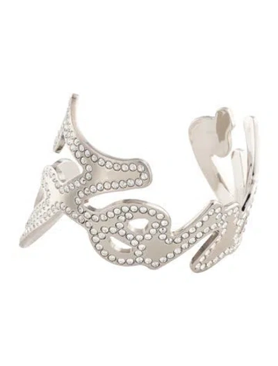 Pre-owned Fendi Crystal Cursive Cuff Bracelet, 6" In Clear