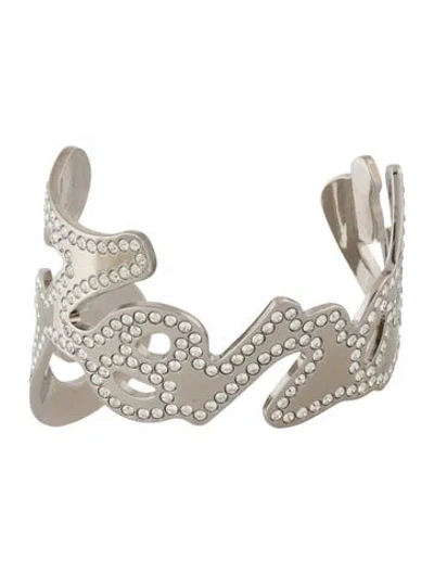 Pre-owned Fendi Crystal Cursive Cuff Bracelet, 6" In Multicolor