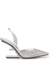 Fendi First F Heel Slingback Pointed Toe Pump In Silver