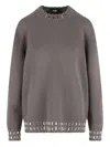 Fendi Crystal-embellished Crew-neck Sweater In Gray