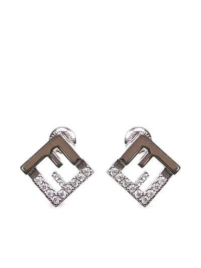 Fendi Crystal Embellished Earrings In Gold