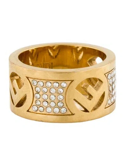 Pre-owned Fendi Crystal 'f' Band Ring In Multi