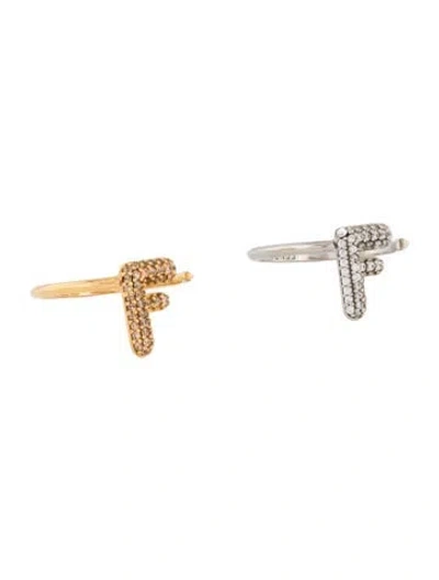 Pre-owned Fendi Crystal F Is  Cocktail Ring Set In Multicolor