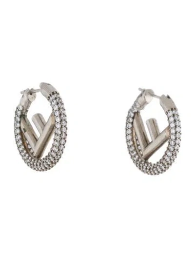 Pre-owned Fendi Crystal F Is  Hoop Earrings In Multi