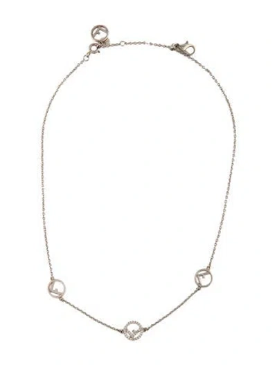 Pre-owned Fendi Crystal F Is  Station Necklace, 16.75" In Multicolor
