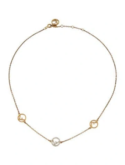 Pre-owned Fendi Crystal 'f Is ' Station Necklace, 17" In Clear