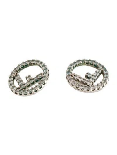 Pre-owned Fendi Crystal F Is  Stud Earrings In Multicolor