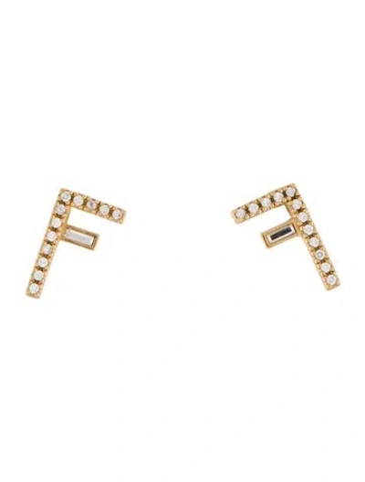 Pre-owned Fendi Crystal "f" Logo Stud Earrings In Multi