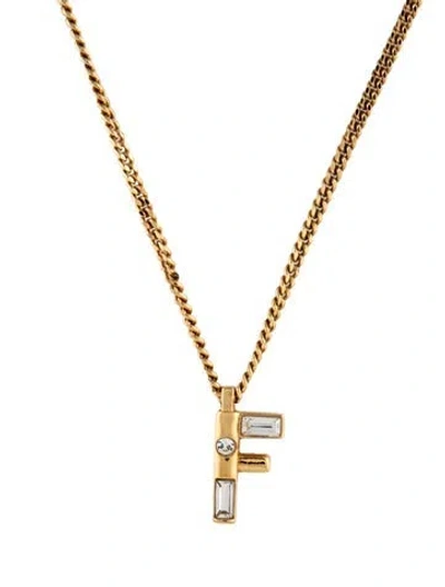 Pre-owned Fendi Crystal F Pendant Necklace, 17.75" In Multicolor