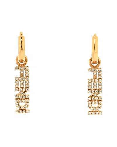 Fendi Crystal Graphy Hoop Drop Earrings (authentic Pre-loved) In Gold