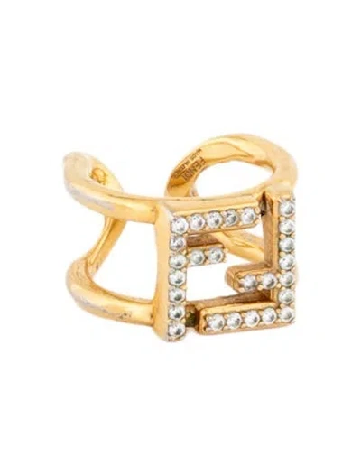 Pre-owned Fendi Crystal Ff Cocktail Ring In Multicolor