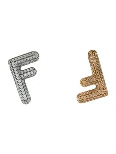 Pre-owned Fendi Crystal Ff Crystal Stud Earrings In Multicolor