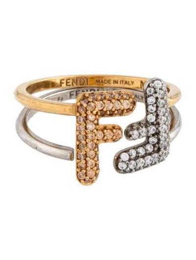 Pre-owned Fendi Crystal "ff" Maxi Logo Ring Set In Multicolor