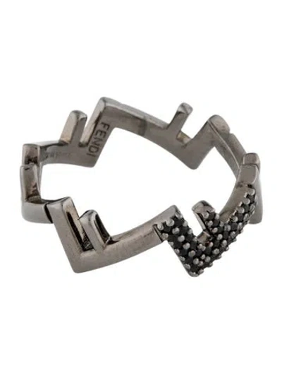 Pre-owned Fendi Crystal Five Band Ring In Black