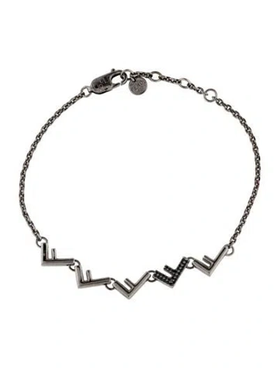 Pre-owned Fendi Crystal Five Station Bracelet, 8.5" In Black