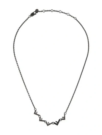 Pre-owned Fendi Crystal Five Station Necklace, 20.25" In Black
