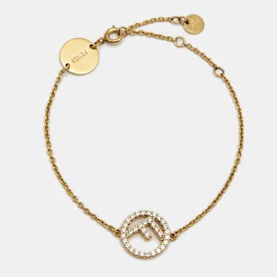 Pre-owned Fendi Crystal Gold Tone Bracelet