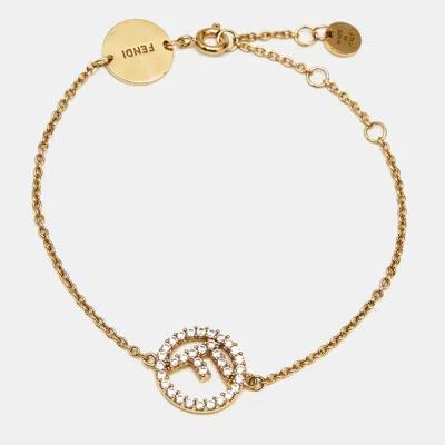 Pre-owned Fendi Crystal Gold Tone Bracelet