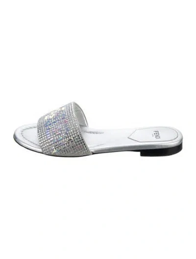 Pre-owned Fendi Crystal Graphic Print Slides In Silver