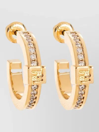 FENDI CRYSTAL HOOP EARRINGS SIGNATURE METAL DESIGN