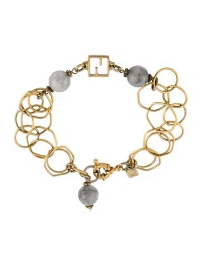 Pre-owned Fendi Crystal Link Bracelet, 7.25" In Gray