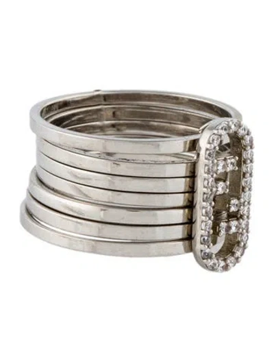 Pre-owned Fendi Crystal Logo Cocktail Ring In Multi
