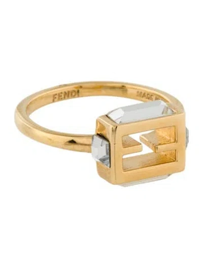 Pre-owned Fendi Crystal Logo Cocktail Ring In Multi