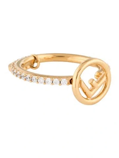 Pre-owned Fendi Crystal Logo Cocktail Ring In Multicolor